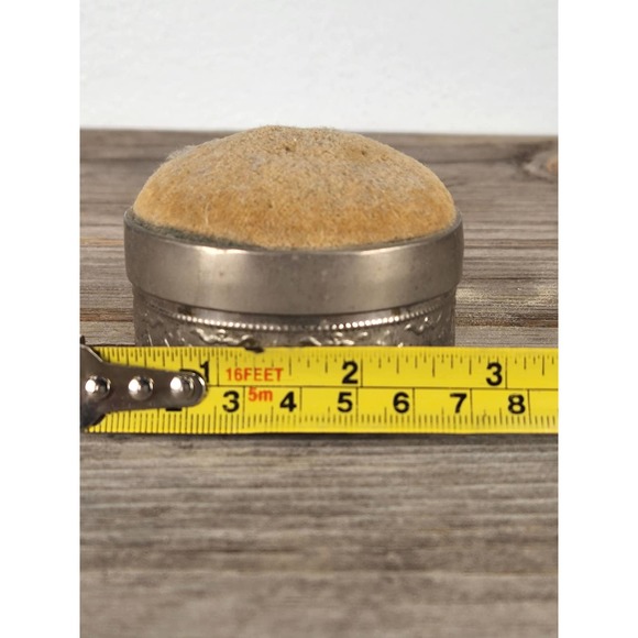 VINTAGE Silver Pin Cushion Sewing Box WW2 US Zone Germany Chased Silver 835 - Picture 8 of 9